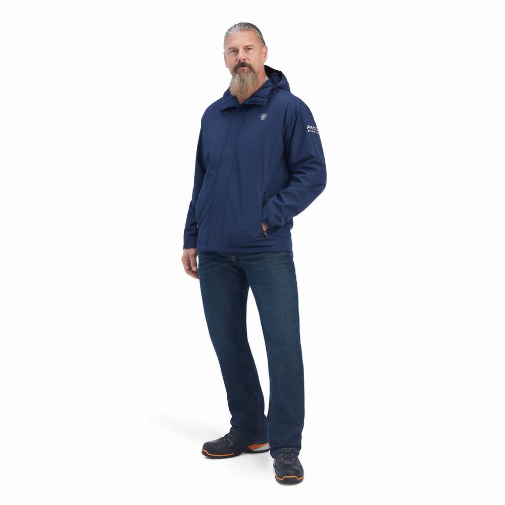 Navy Men's Ariat Rebar Stormshell Waterproof Jackets | 1376-XCJZU