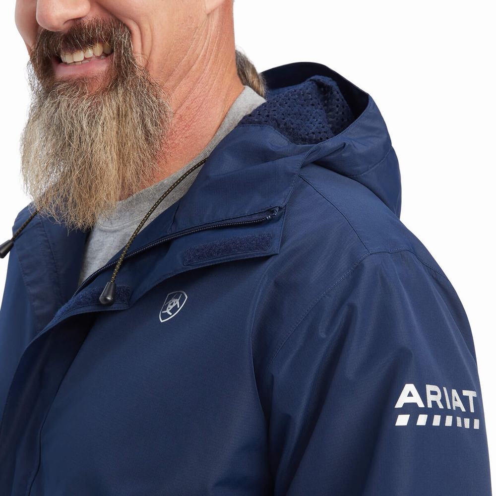 Navy Men's Ariat Rebar Stormshell Waterproof Jackets | 1376-XCJZU