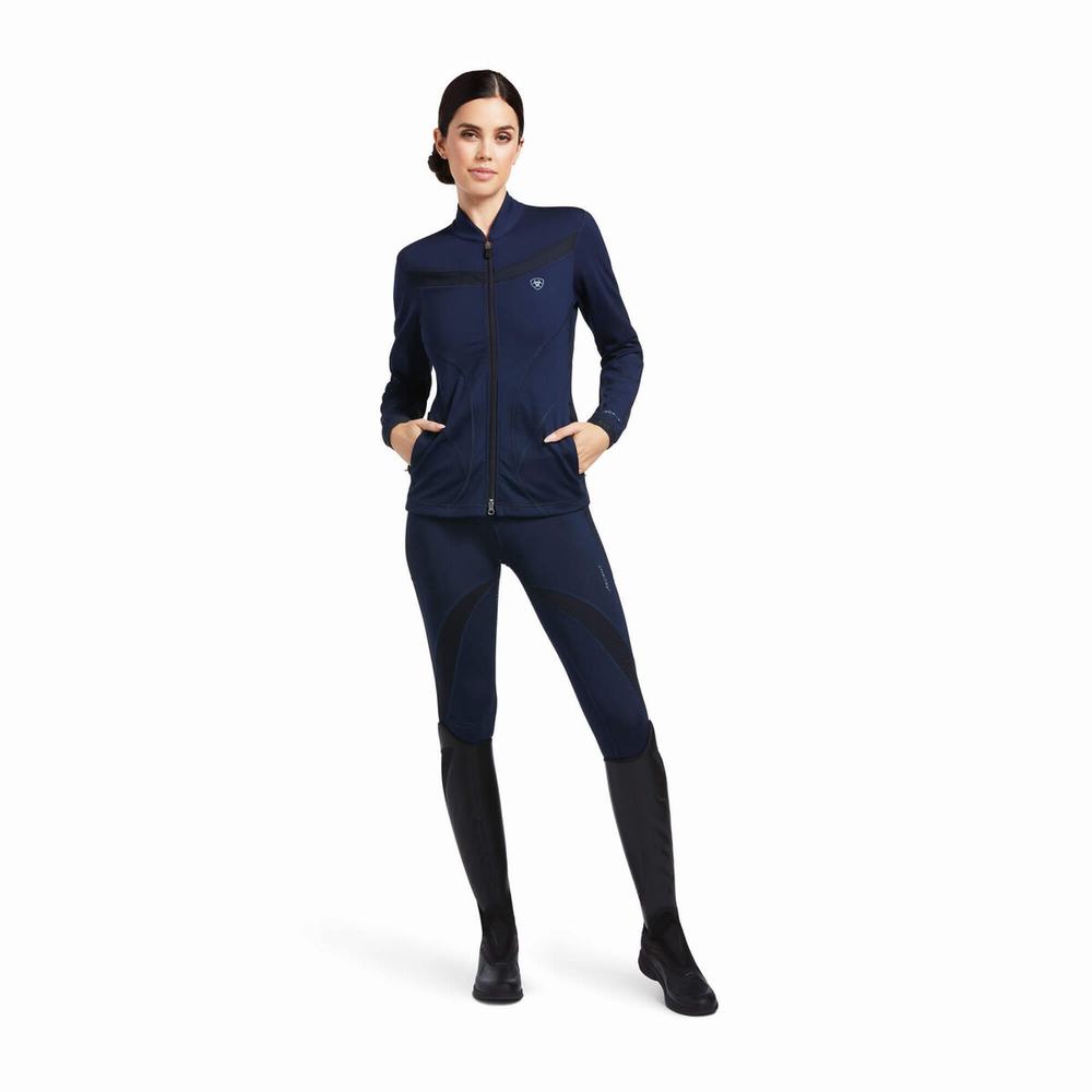 Navy Women's Ariat Ascent Full Zip Hoodies | 5689-HDQVC