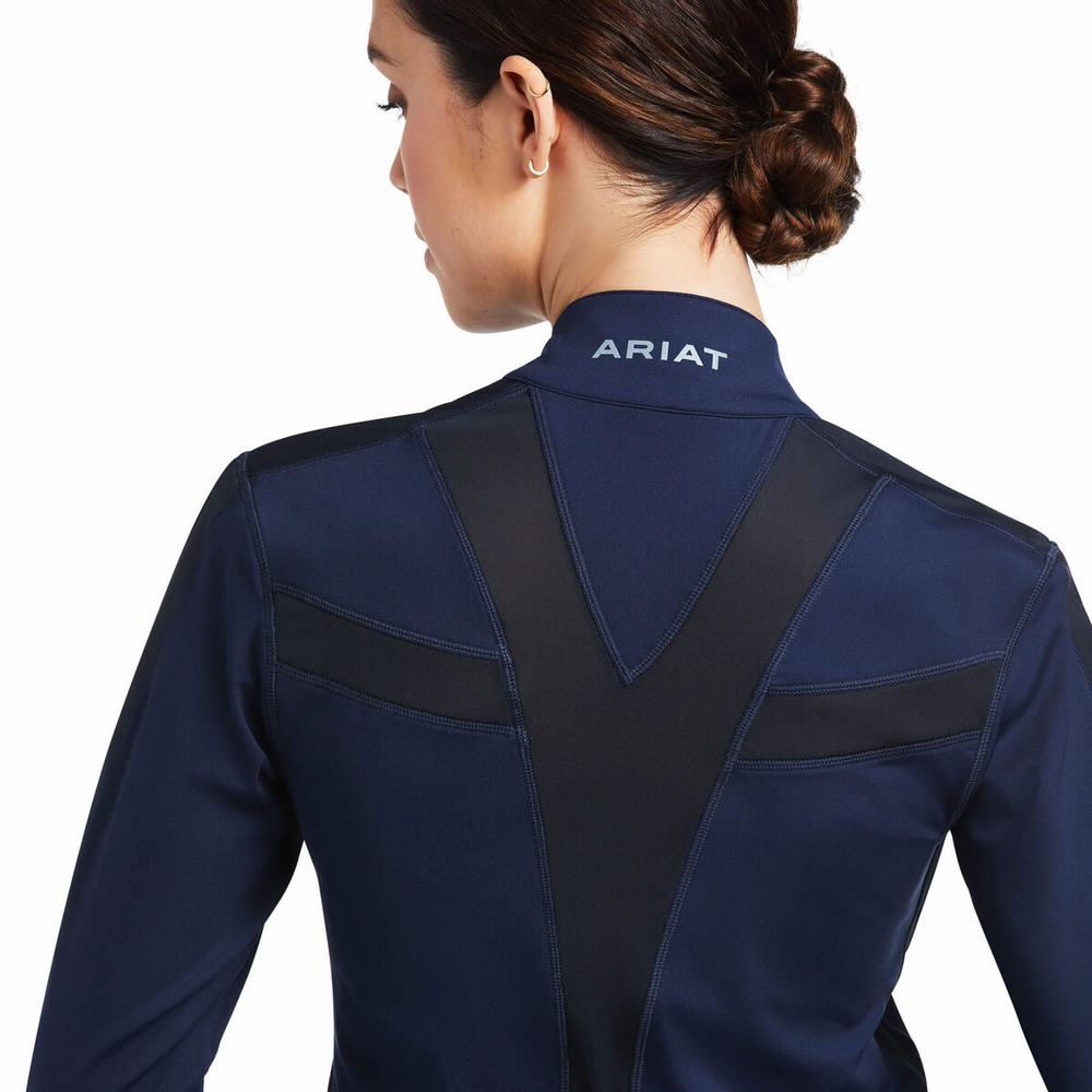 Navy Women's Ariat Ascent Full Zip Hoodies | 5689-HDQVC