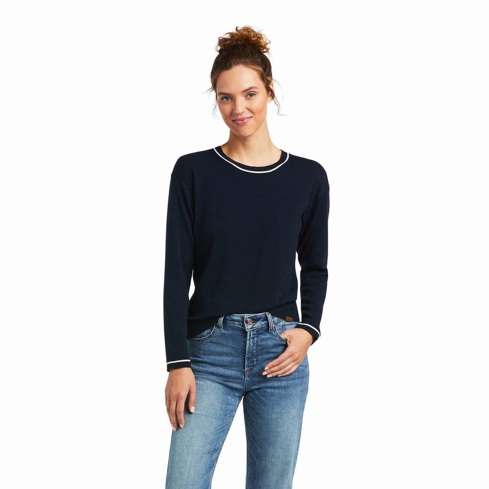 Navy Women\'s Ariat Floret Sweaters | 5902-HKCMB