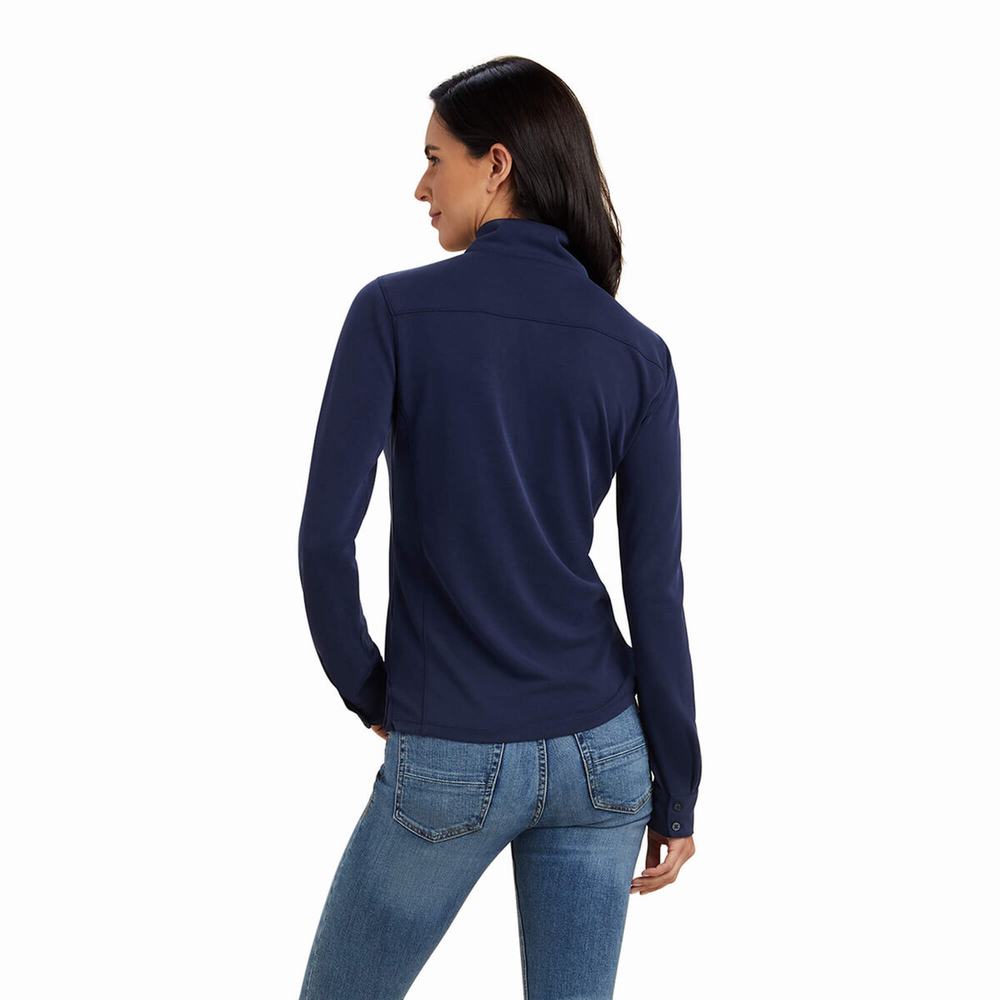 Navy Women's Ariat Overbrook Tops | 1593-MFOTG