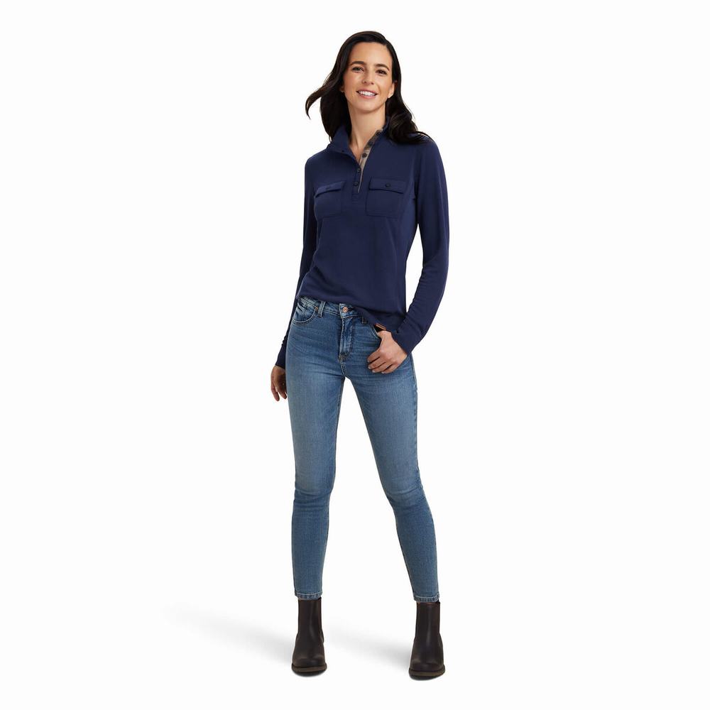 Navy Women's Ariat Overbrook Tops | 1593-MFOTG