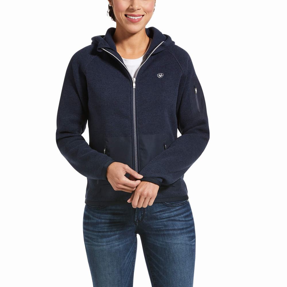 Navy Women\'s Ariat Polartec Flou Full Zip Hoodies | 0958-OXGAJ