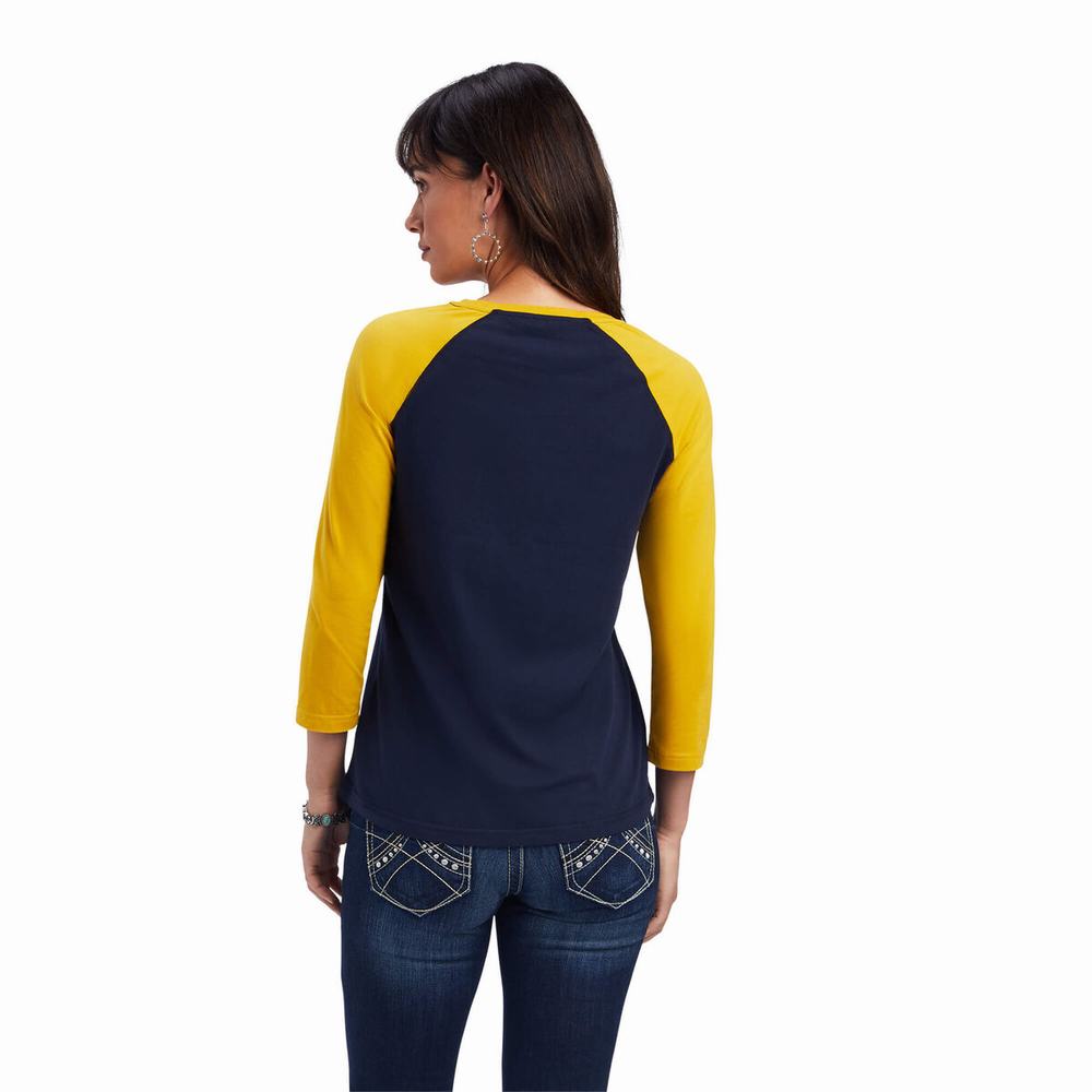 Navy Women's Ariat REAL Arrow Classic Fit Tops | 4076-SUJGI