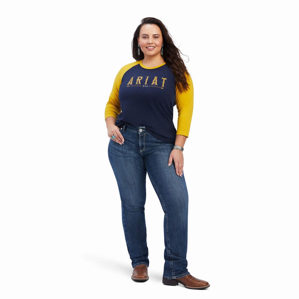 Navy Women's Ariat REAL Arrow Classic Fit Tops | 4076-SUJGI