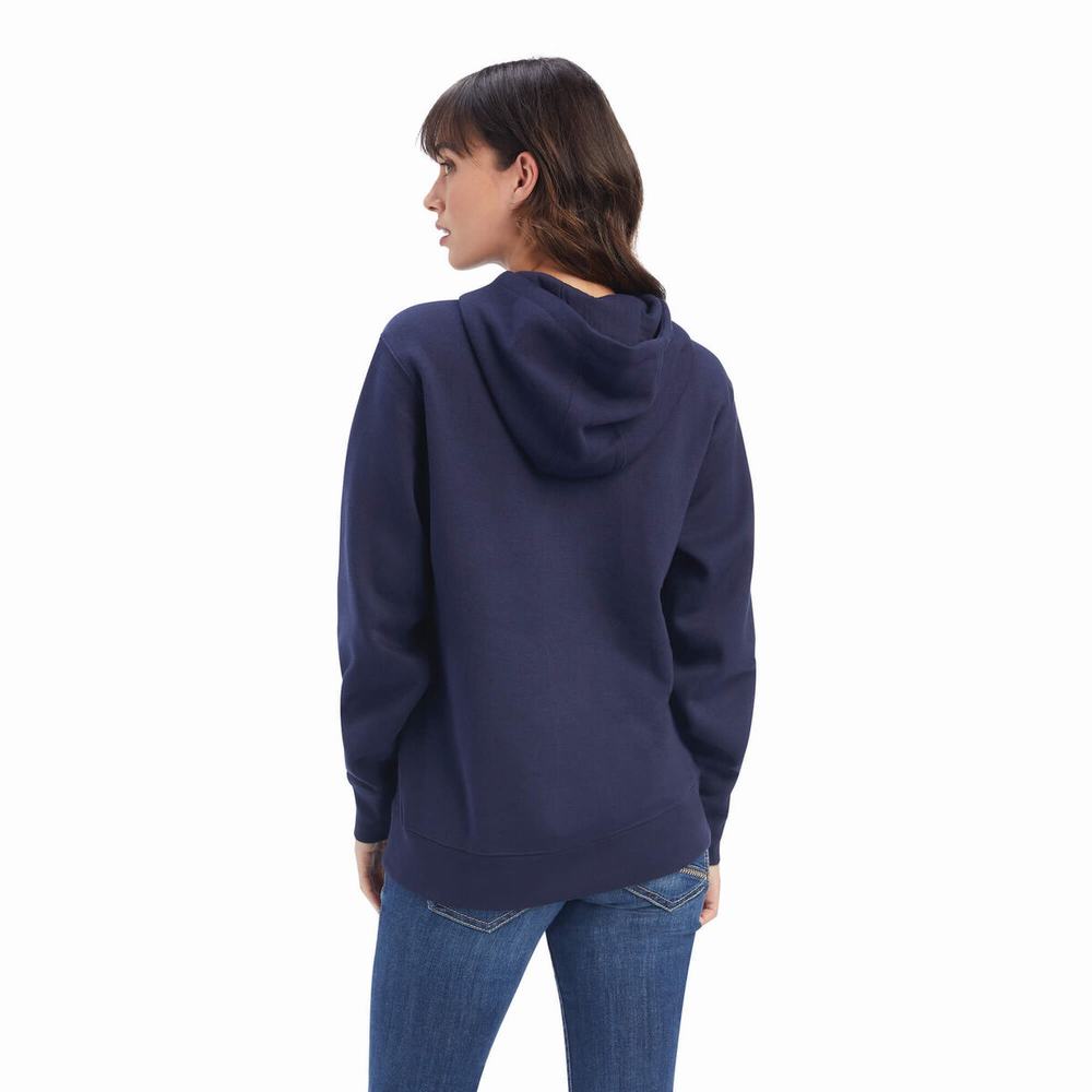 Navy Women's Ariat REAL Shield Logo Hoodies | 2459-YXQHB