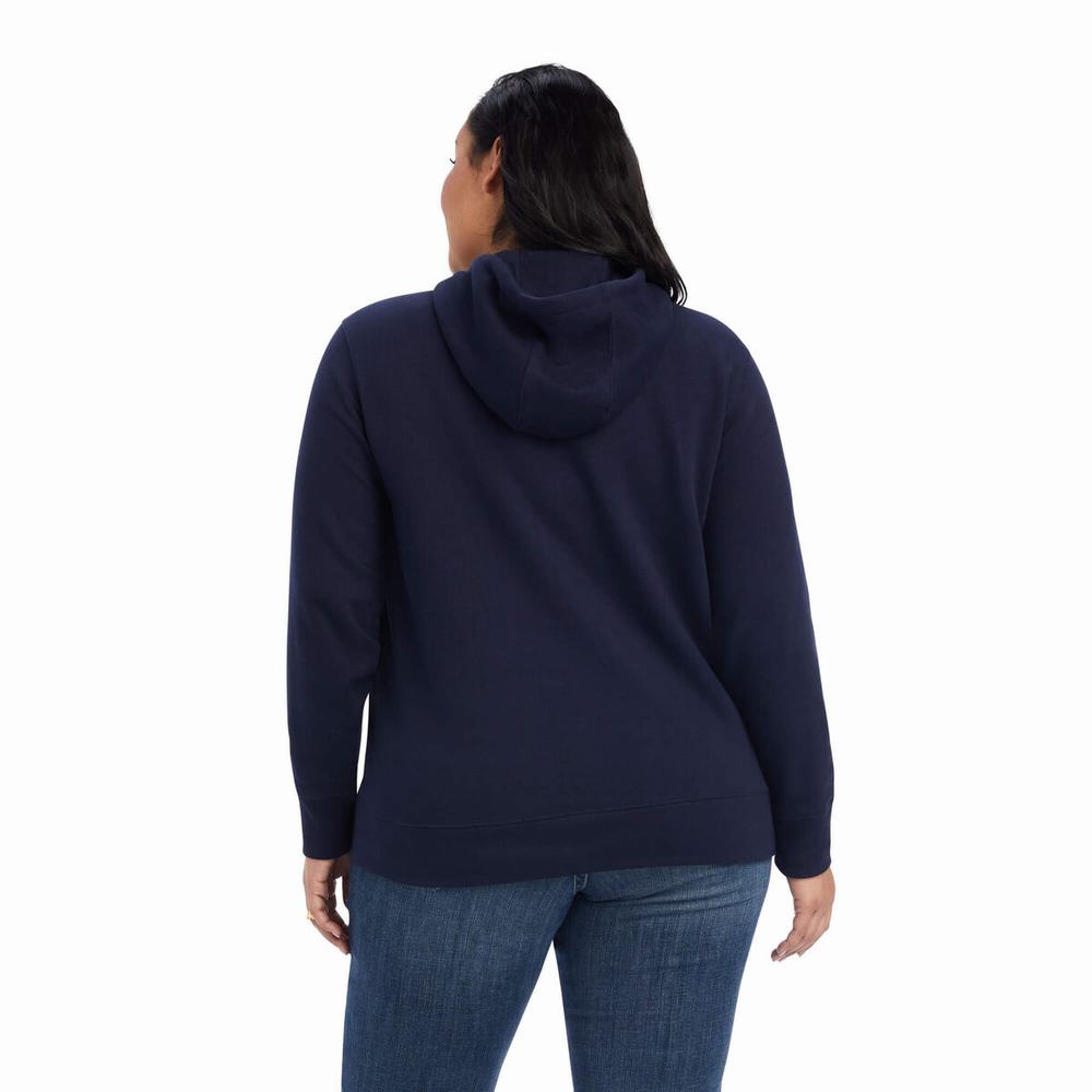 Navy Women's Ariat REAL Shield Logo Hoodies | 2459-YXQHB