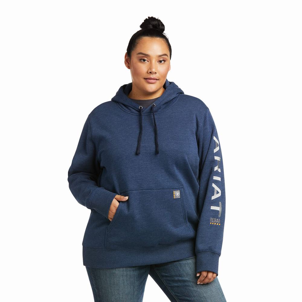 Navy Women's Ariat Rebar Graphic Hoodies | 3682-SNAGL