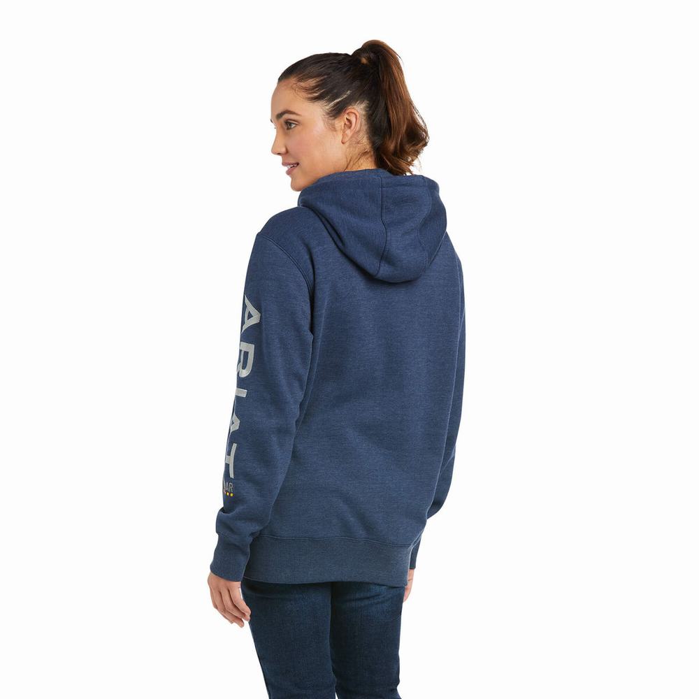 Navy Women's Ariat Rebar Graphic Hoodies | 3682-SNAGL