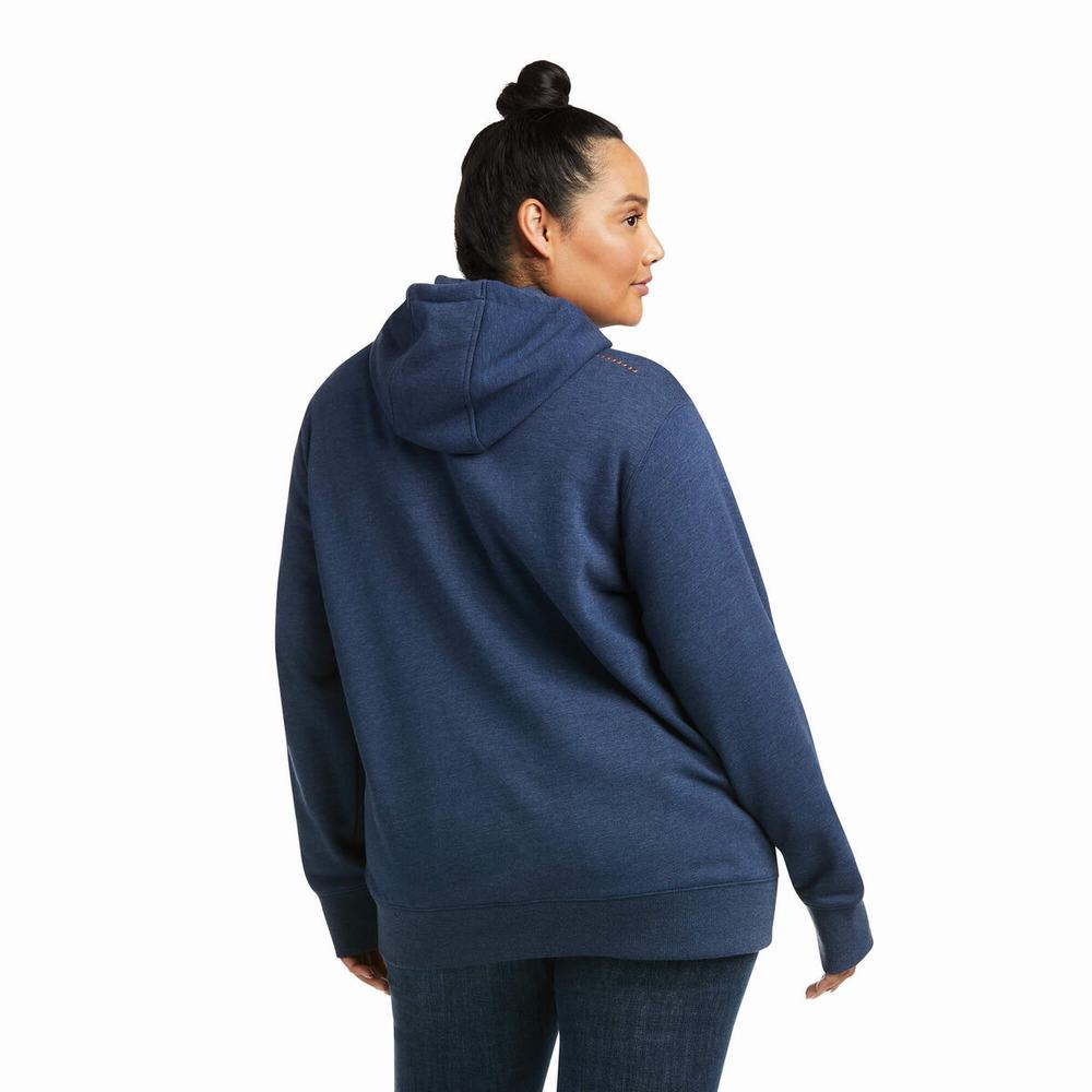 Navy Women's Ariat Rebar Graphic Hoodies | 3682-SNAGL