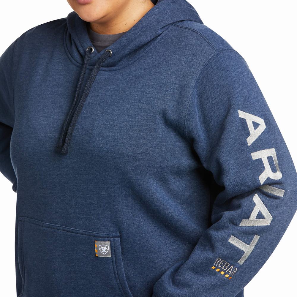 Navy Women's Ariat Rebar Graphic Hoodies | 3682-SNAGL