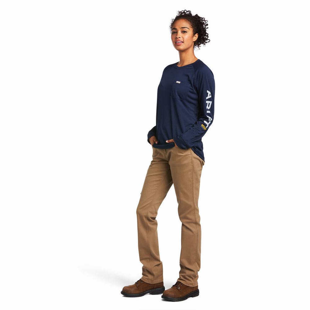 Navy Women's Ariat Rebar Heat Fighter Tops | 2157-EQYFC