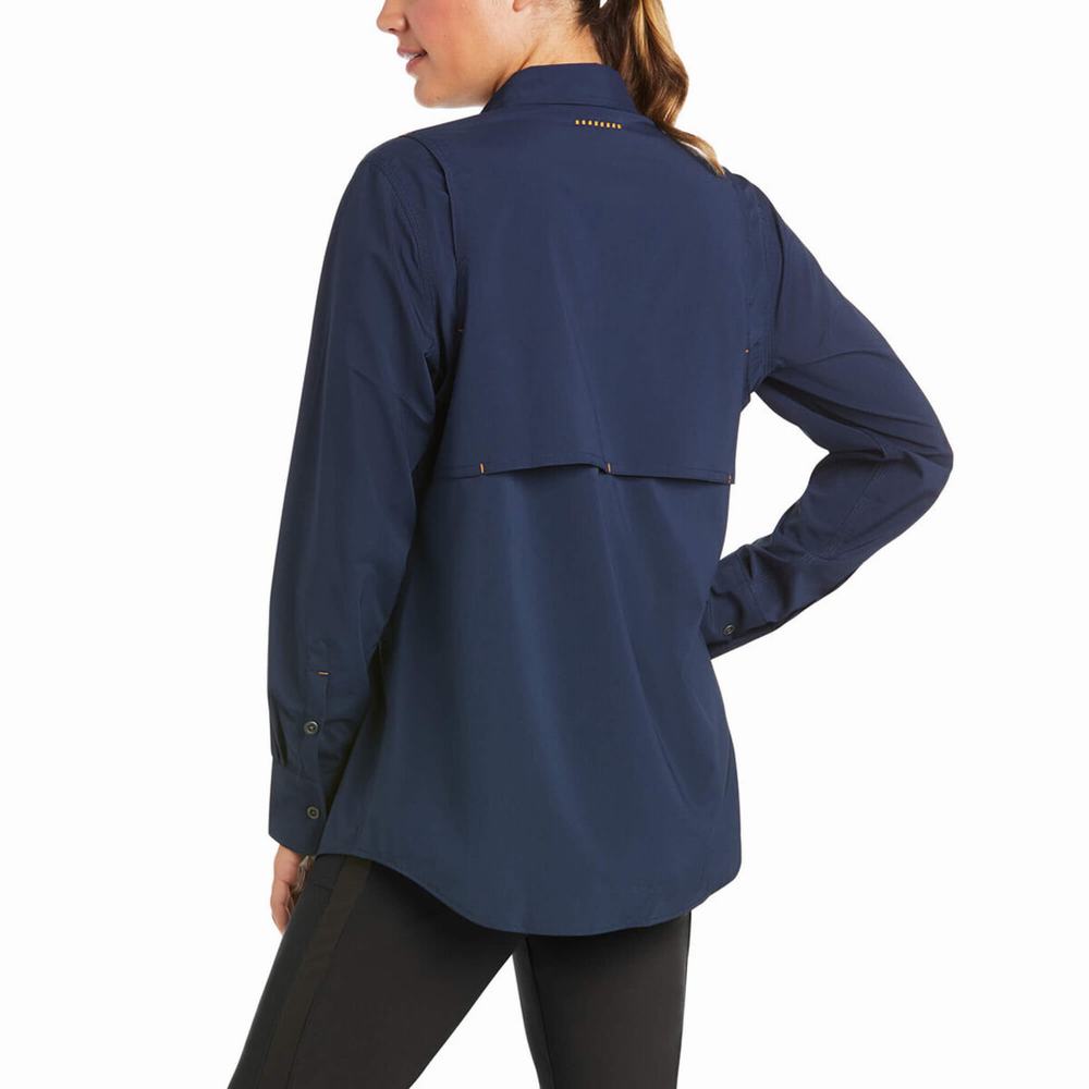 Navy Women's Ariat Rebar Made Tough VentTEK DuraStretch Shirts | 6540-OGHVF