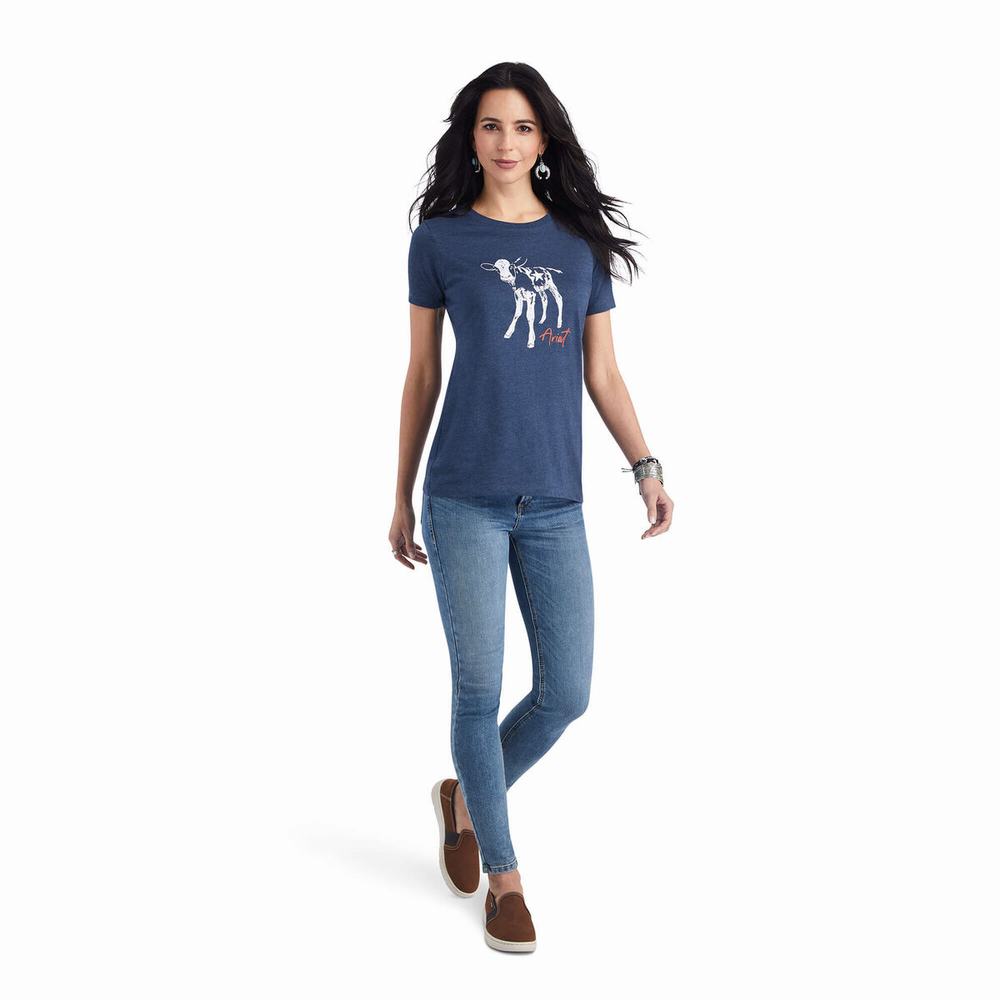 Navy Women's Ariat Star Calf Tops | 8650-HORDN