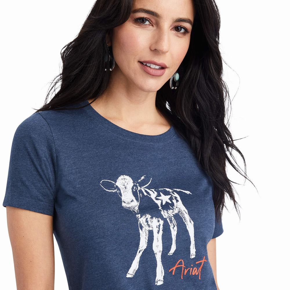 Navy Women's Ariat Star Calf Tops | 8650-HORDN