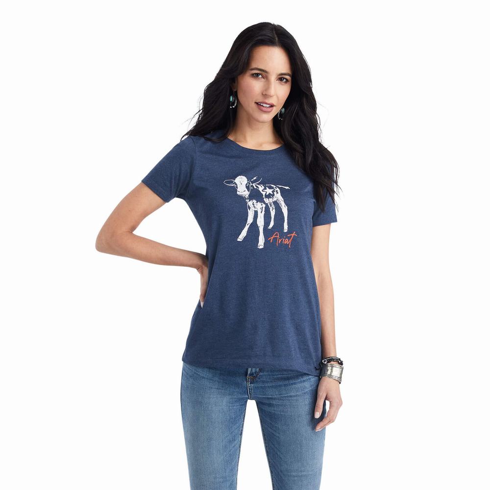 Navy Women\'s Ariat Star Calf Tops | 8650-HORDN