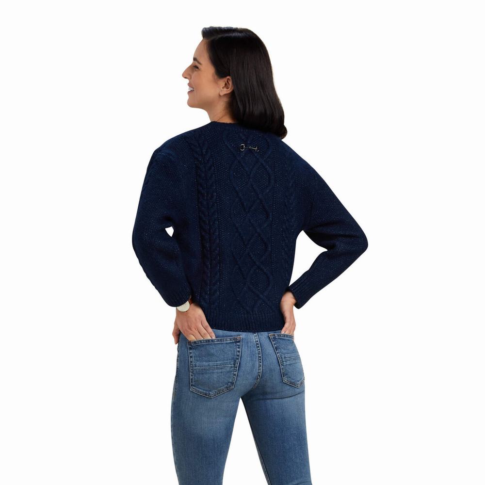 Navy Women's Ariat Winter Quarter Sweaters | 1597-TWAHU