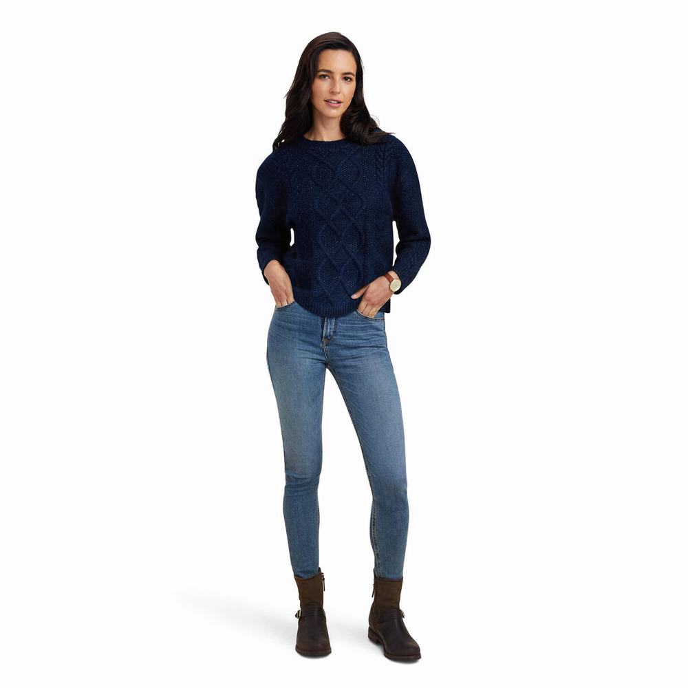 Navy Women's Ariat Winter Quarter Sweaters | 1597-TWAHU