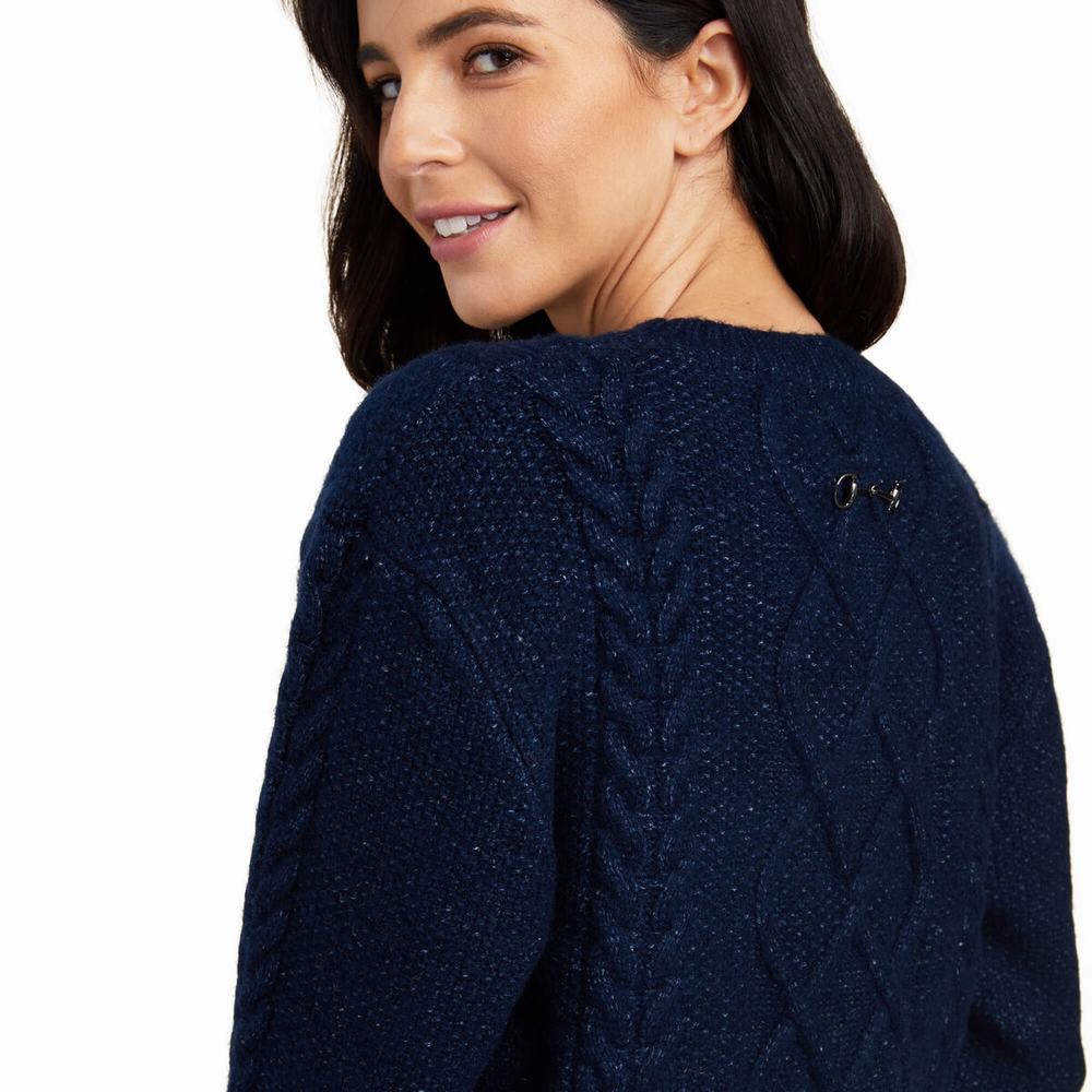 Navy Women's Ariat Winter Quarter Sweaters | 1597-TWAHU