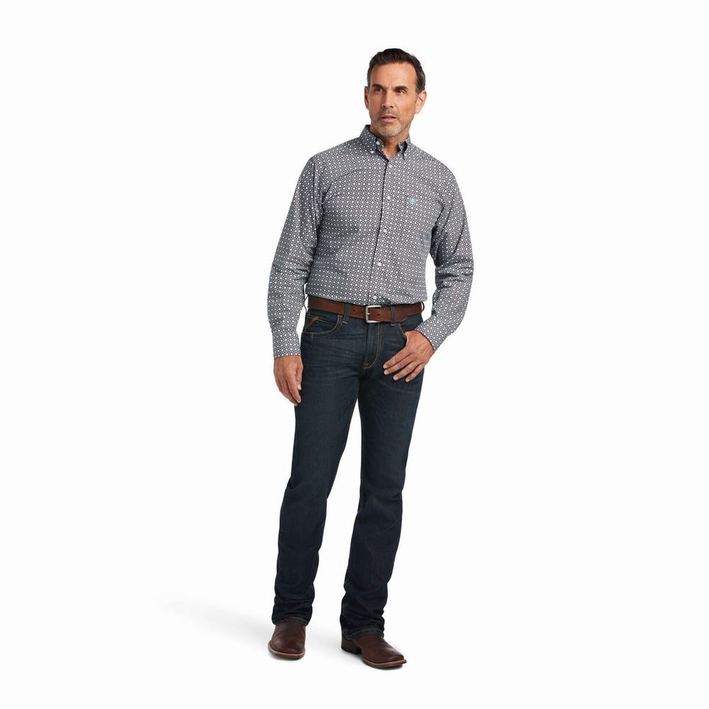 Obsidian Men's Ariat Issa Stretch Fitted Shirts | 8649-JEZTS