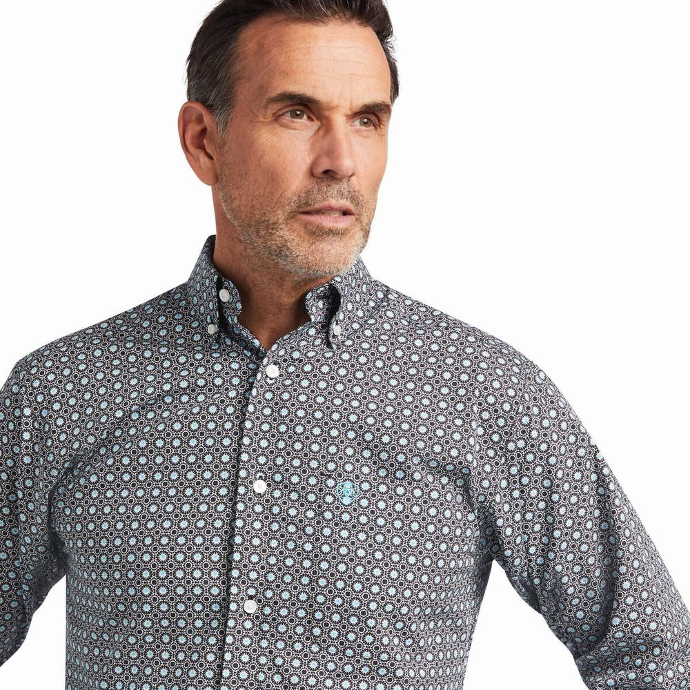 Obsidian Men's Ariat Issa Stretch Fitted Shirts | 8649-JEZTS