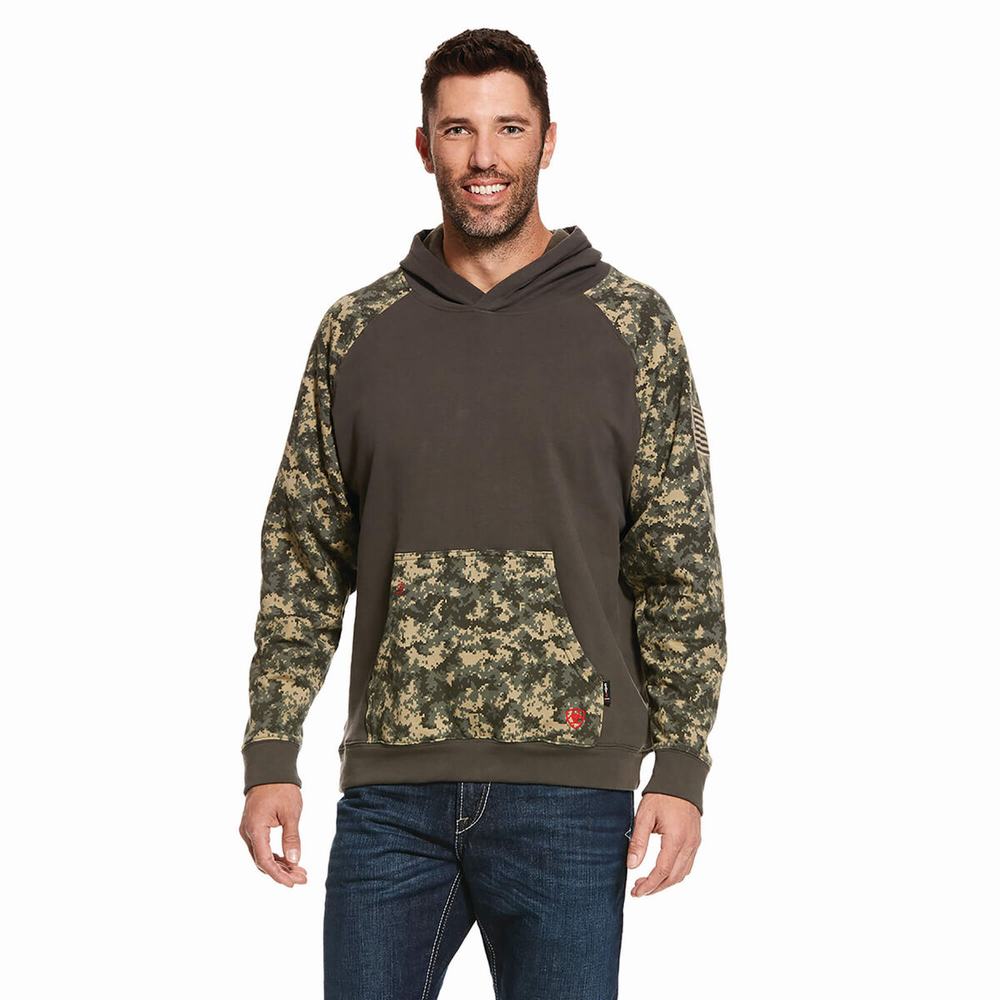 Olive Camo Men\'s Ariat FR DuraStretch Patriot Hoodies | 1706-IBEQA