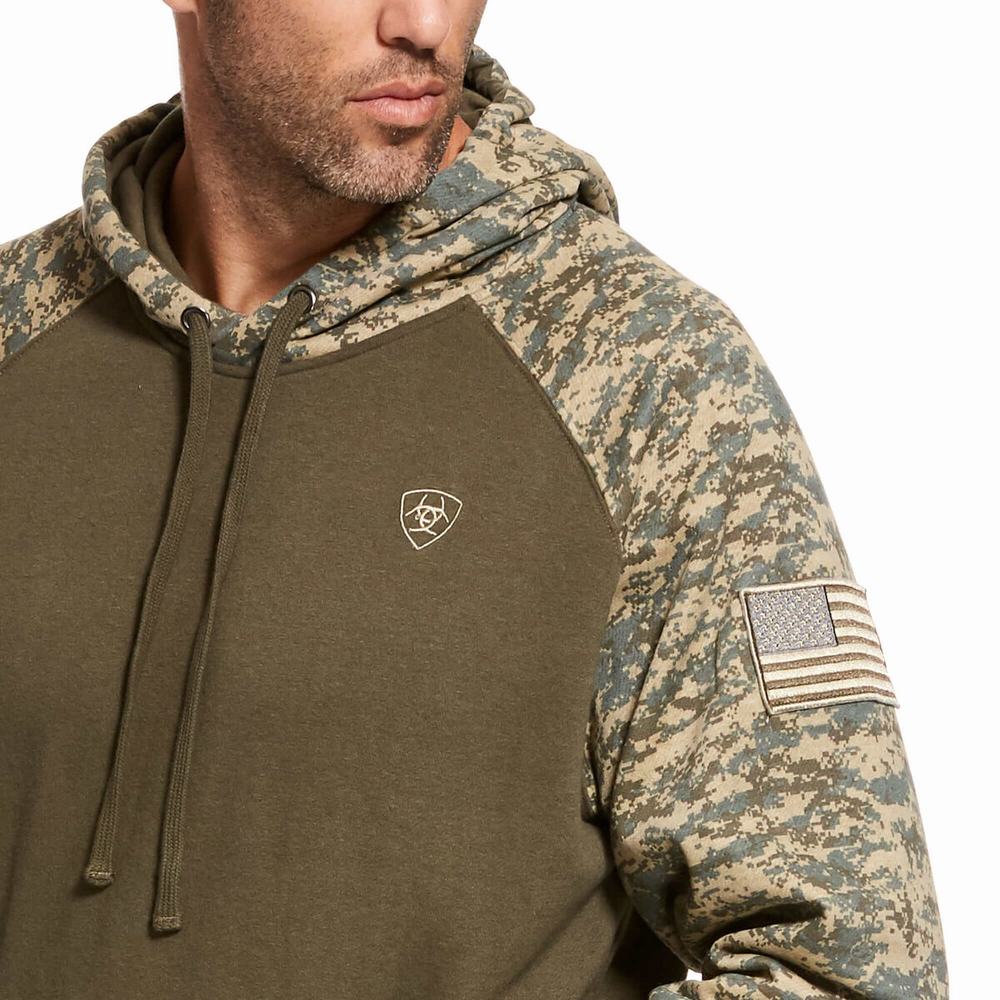 Olive Camo Men's Ariat Patriot Hoodies | 3250-CODKX