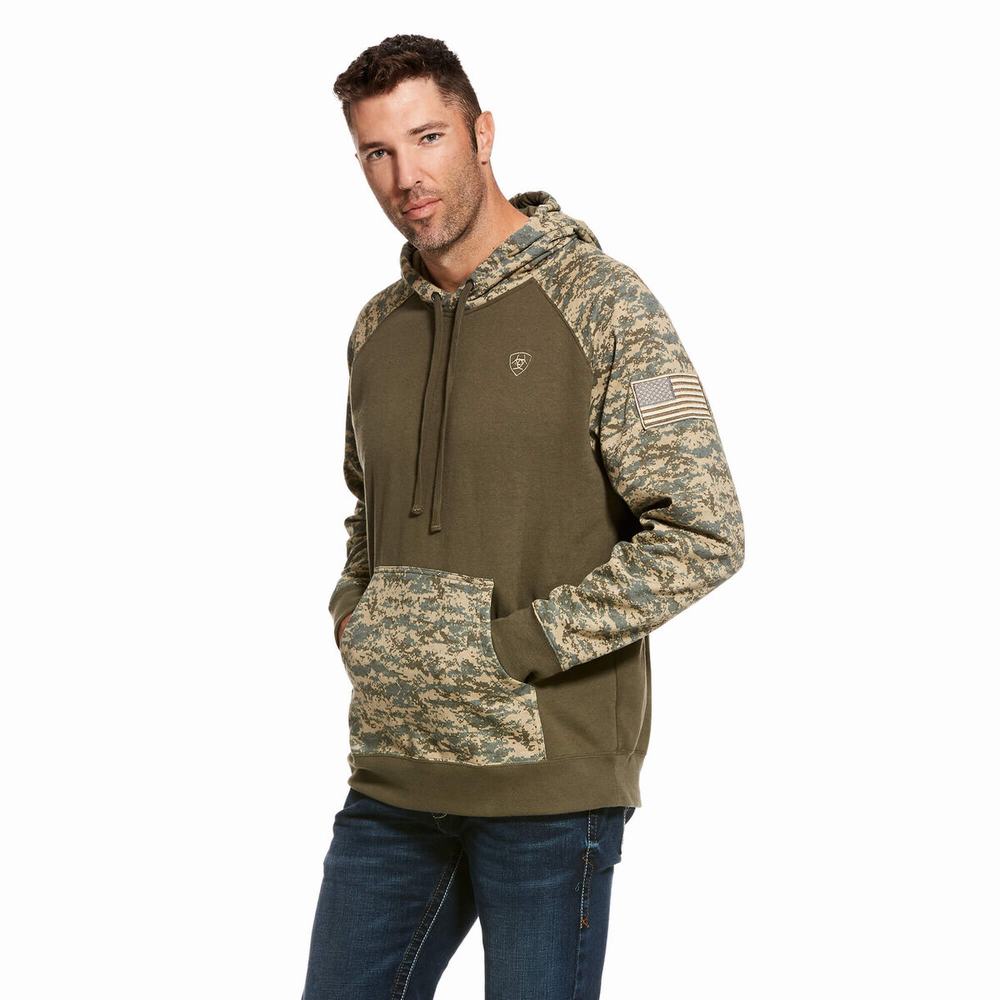 Olive Camo Men\'s Ariat Patriot Hoodies | 3250-CODKX