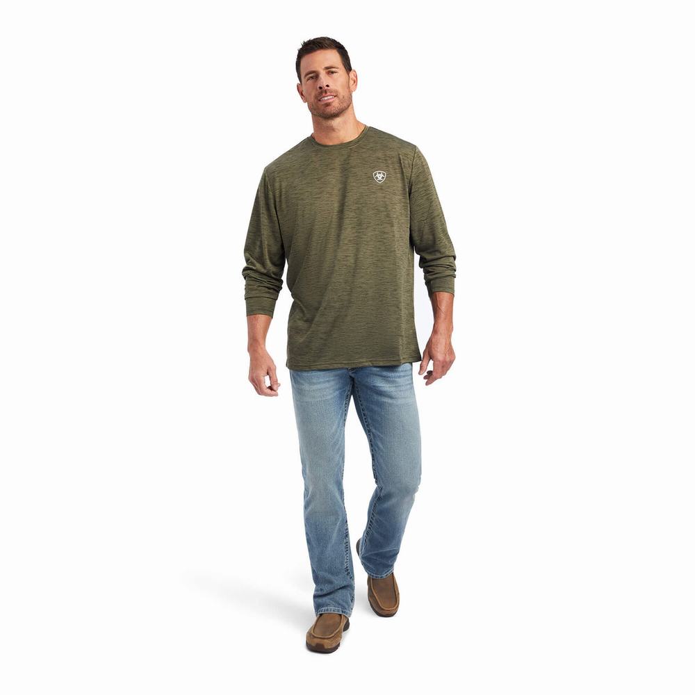 Olive Men's Ariat Charger Camo Flag Polo Shirts | 9137-OYKQI