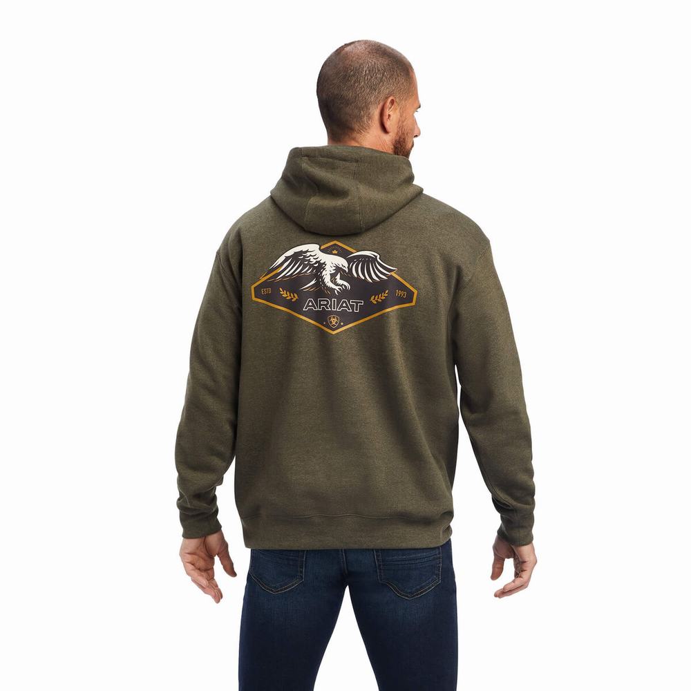 Olive Men's Ariat Devotion Eagle Hoodies | 5798-LAOPZ