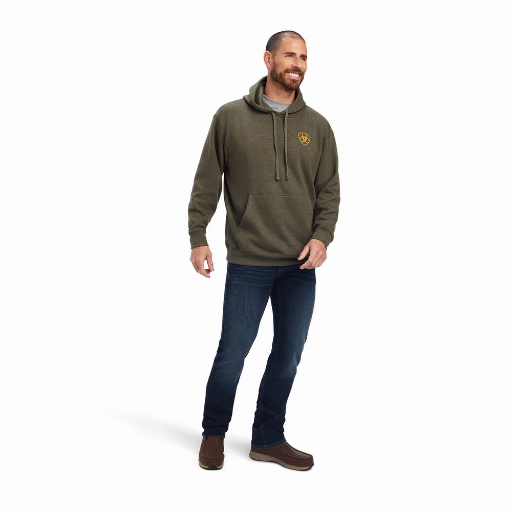 Olive Men's Ariat Devotion Eagle Hoodies | 5798-LAOPZ