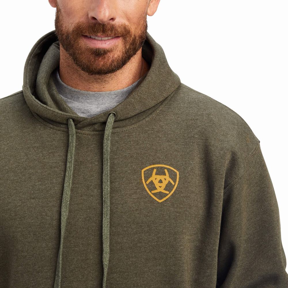 Olive Men's Ariat Devotion Eagle Hoodies | 5798-LAOPZ