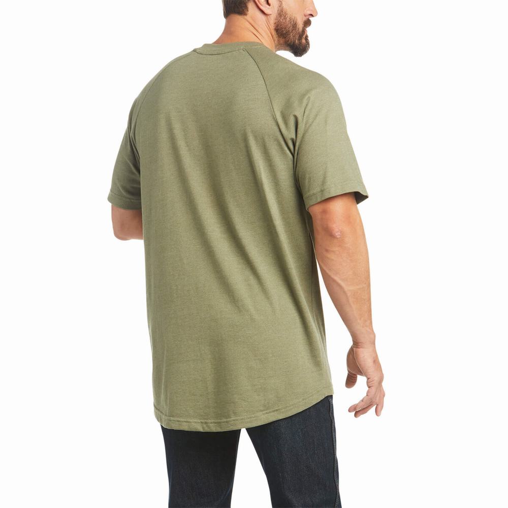 Olive Men's Ariat Rebar Cotton Strong Short Sleeve | 5726-CVXYT