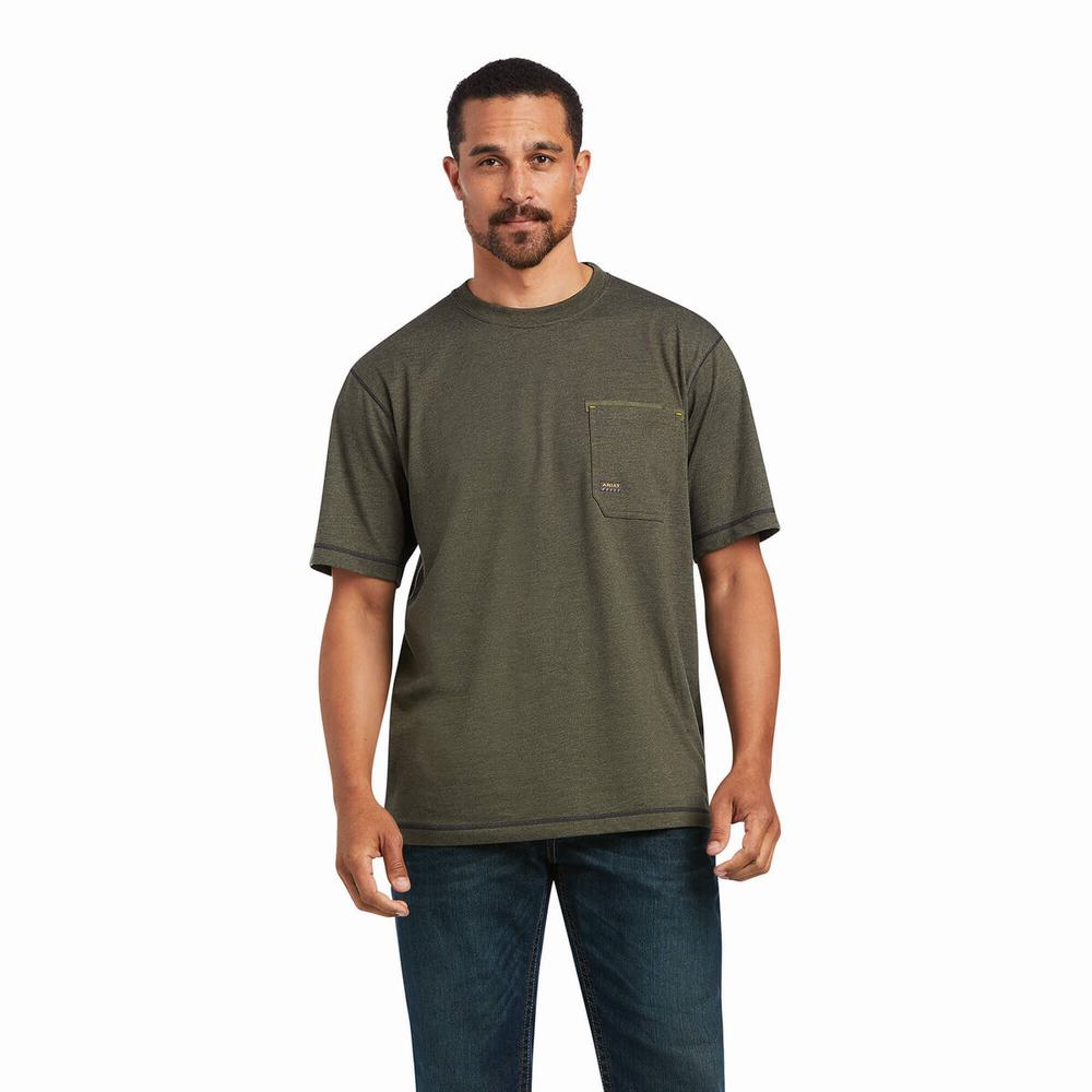 Olive Men's Ariat Rebar Workman Reflective Flag Tops | 1280-TXRHO