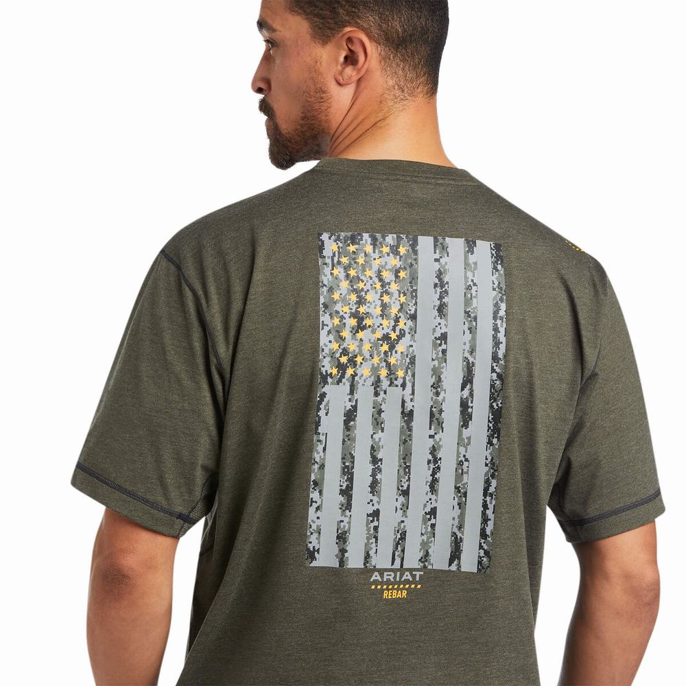 Olive Men's Ariat Rebar Workman Reflective Flag Tops | 1280-TXRHO