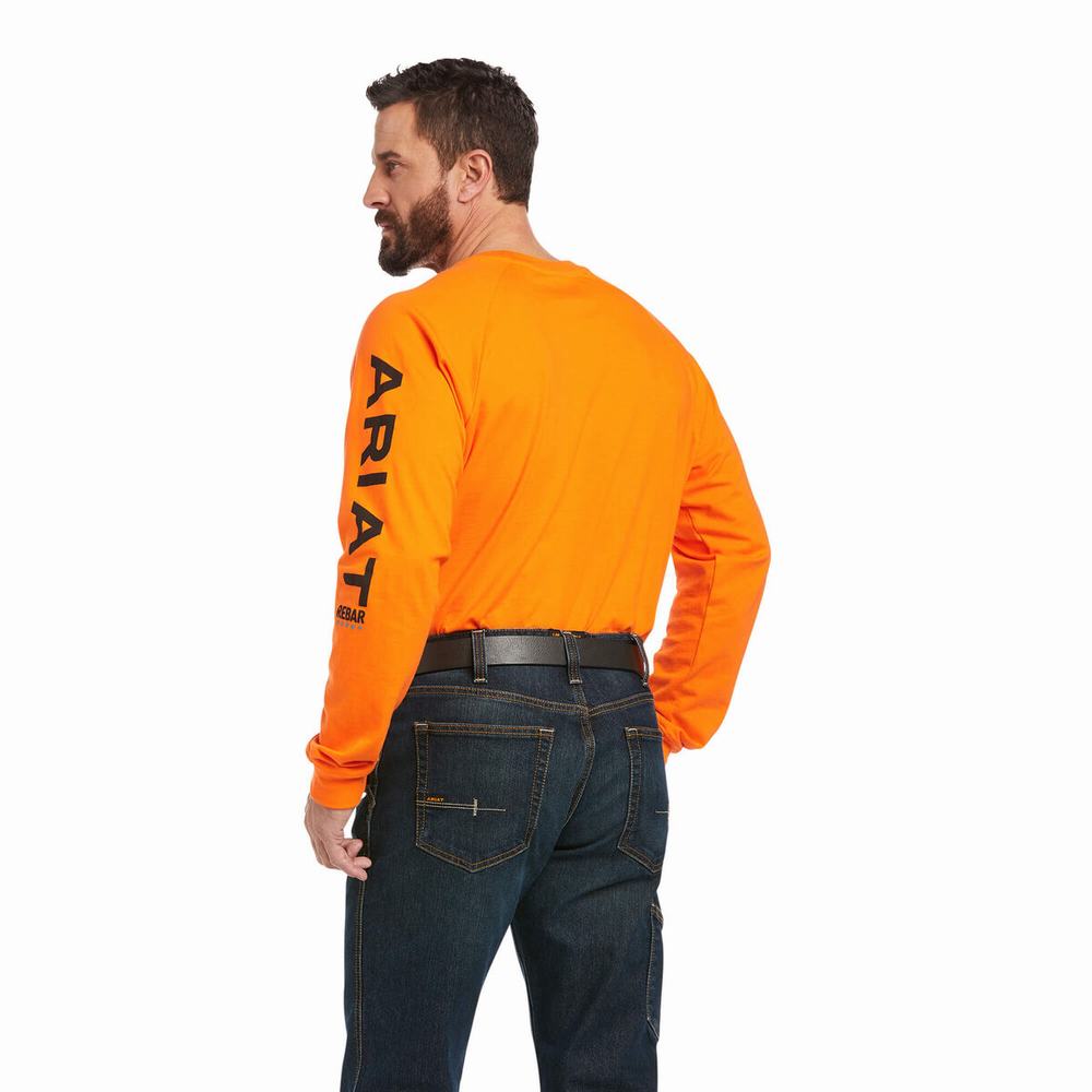 Orange Black Men's Ariat Rebar Cotton Strong Graphic T Shirts | 6537-HUOFG