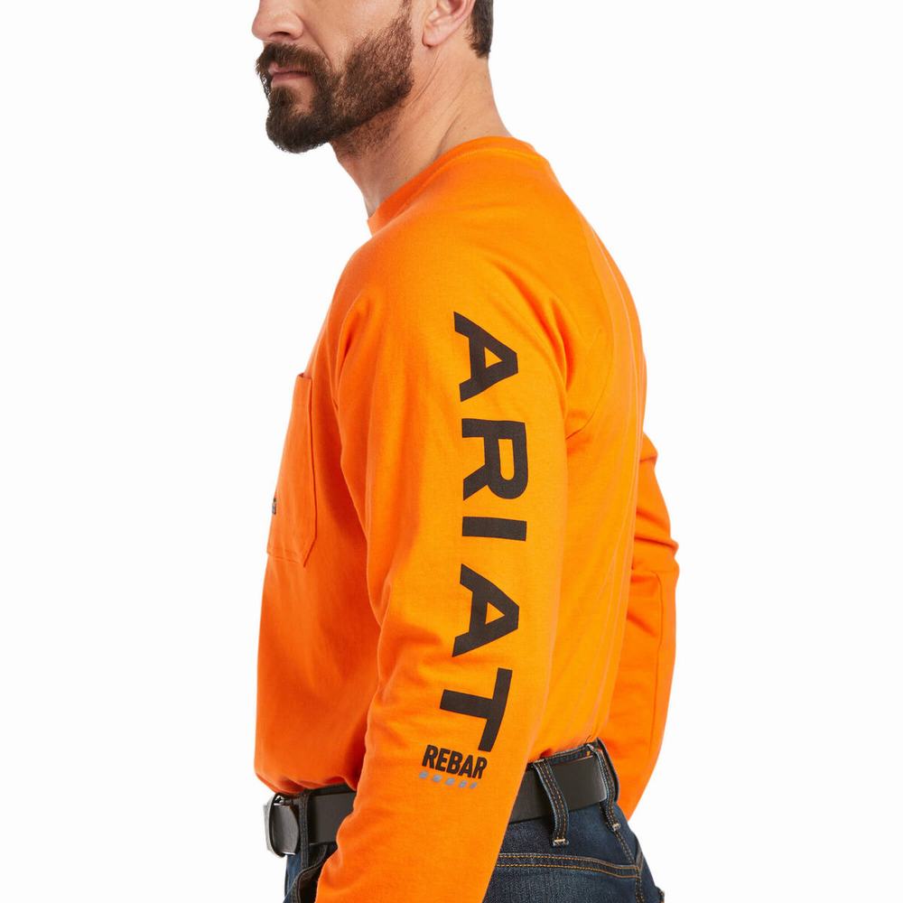 Orange Black Men's Ariat Rebar Cotton Strong Graphic T Shirts | 6537-HUOFG