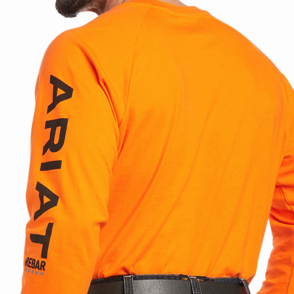 Orange Black Men's Ariat Rebar Cotton Strong Graphic T Shirts | 6537-HUOFG