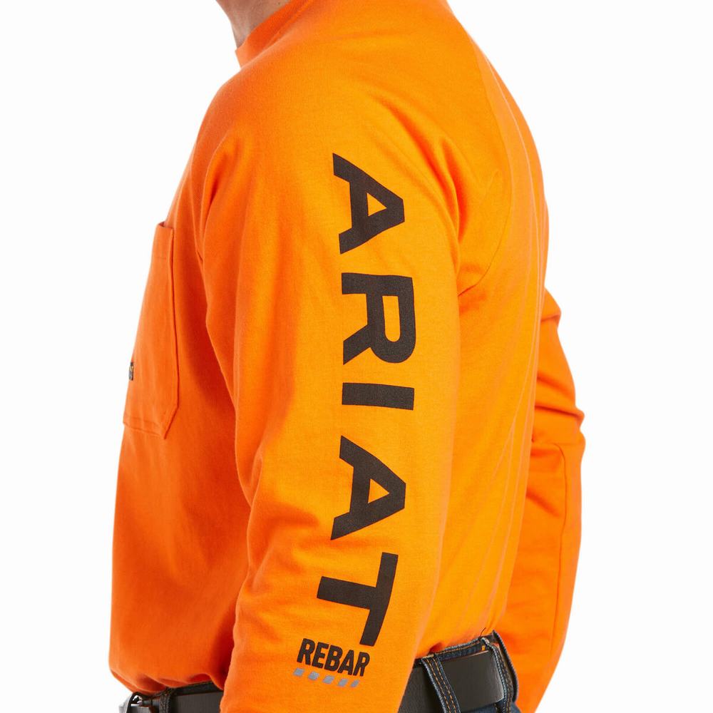 Orange Black Men's Ariat Rebar Cotton Strong Graphic T Shirts | 6537-HUOFG