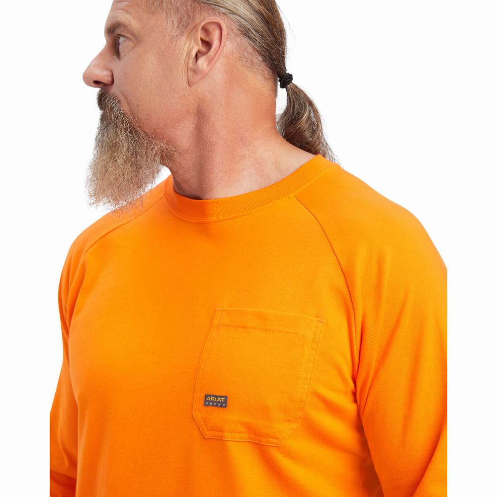 Orange Men's Ariat Rebar Cotton Strong Polo Shirts | 3801-XLVWG