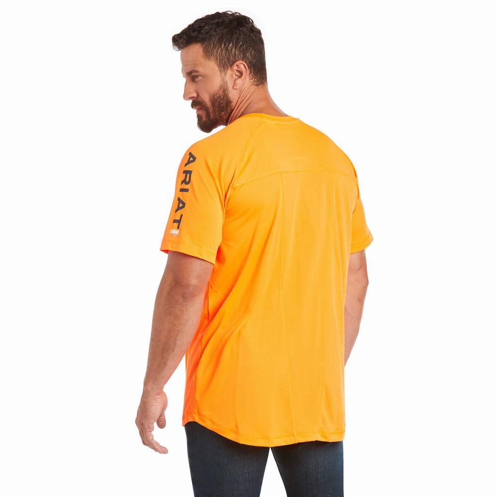 Orange Men's Ariat Rebar Heat Fighter Short Sleeve | 4239-EZJSB