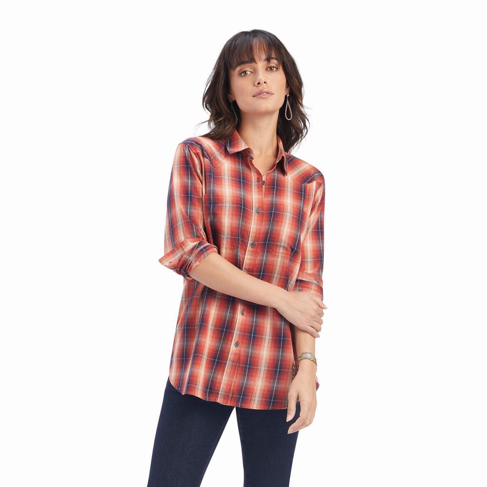 Orange Women\'s Ariat REAL Billie Rae Tops | 6098-SLNMY