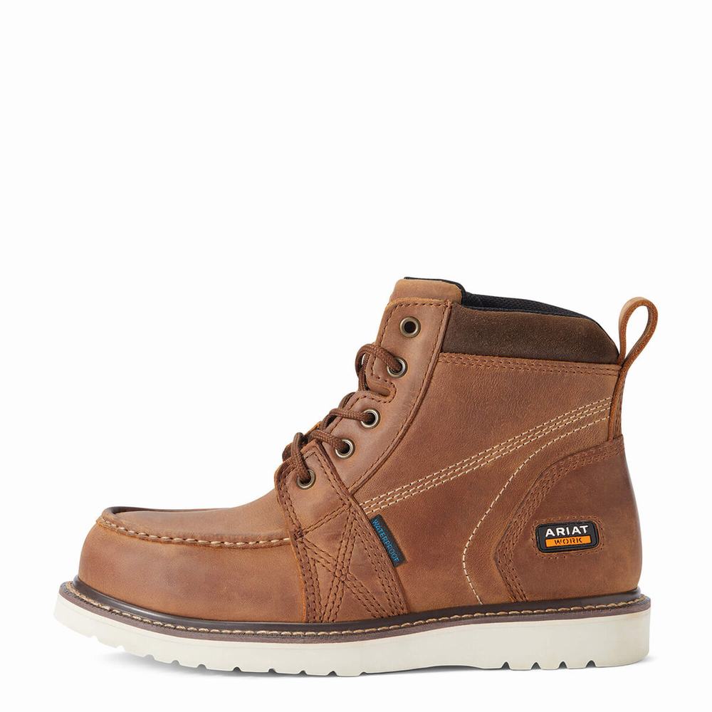 Orange Women's Ariat Rebar Wedge Moc Toe Waterproof Composite Toe Work Boots | 7635-GVETY