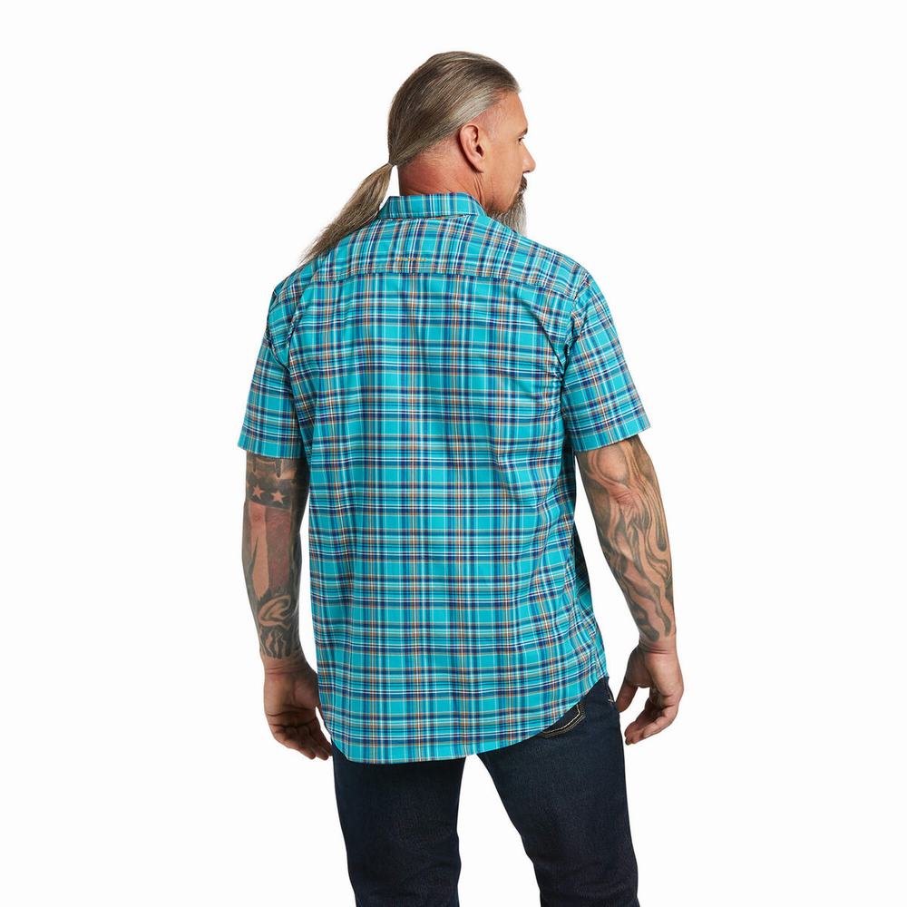 Peacock Men's Ariat Rebar Made Tough DuraStretch Short Sleeve | 6123-HXOMT