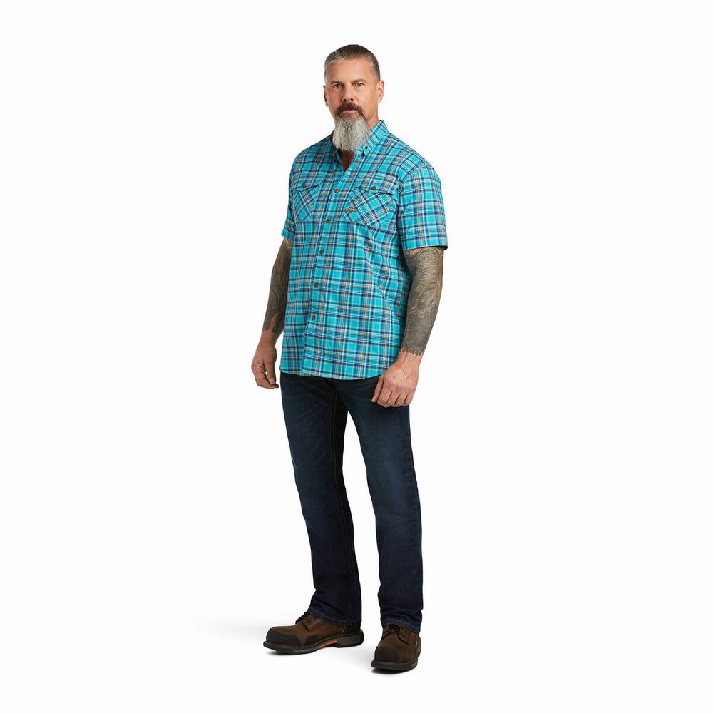 Peacock Men's Ariat Rebar Made Tough DuraStretch Short Sleeve | 6123-HXOMT