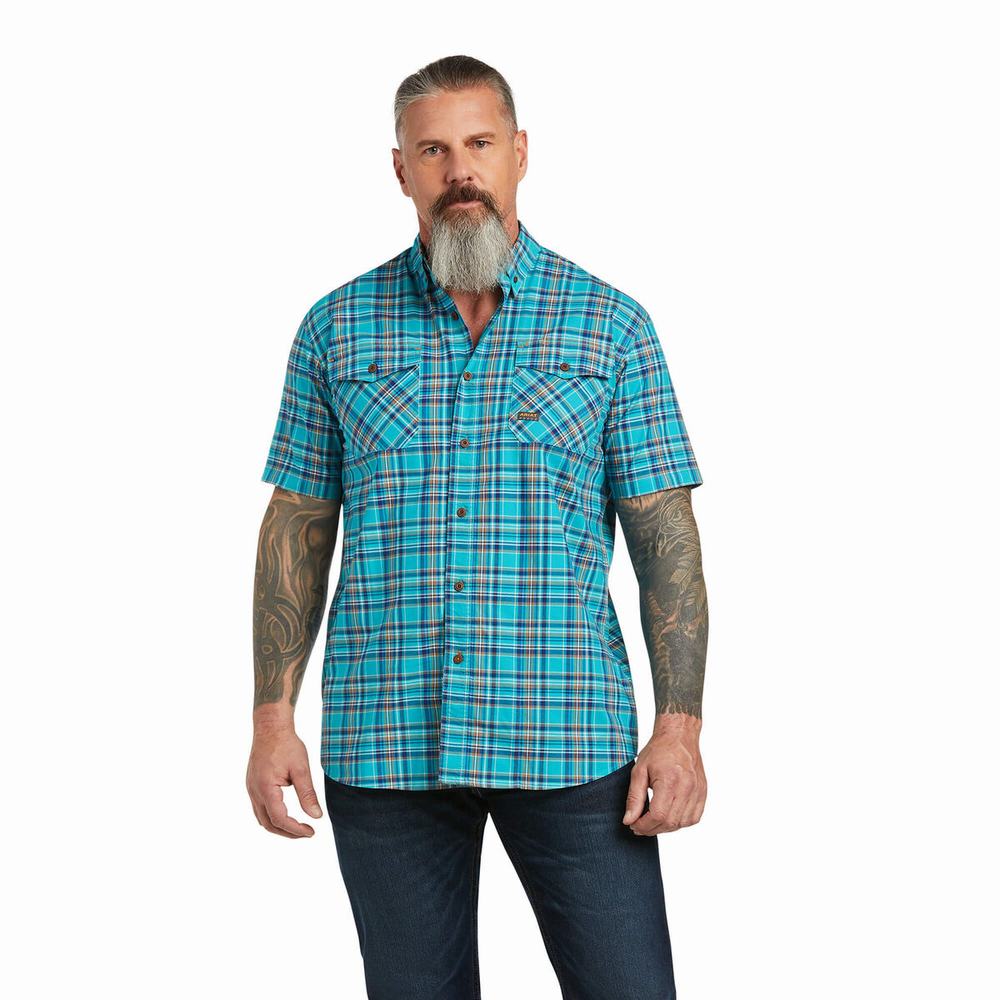 Peacock Men\'s Ariat Rebar Made Tough DuraStretch Short Sleeve | 6123-HXOMT