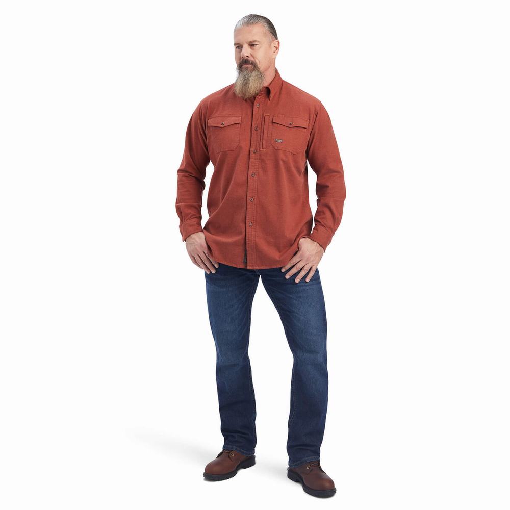 Pink Men's Ariat Rebar Flannel DuraStretch Shirts | 6481-KSLOG