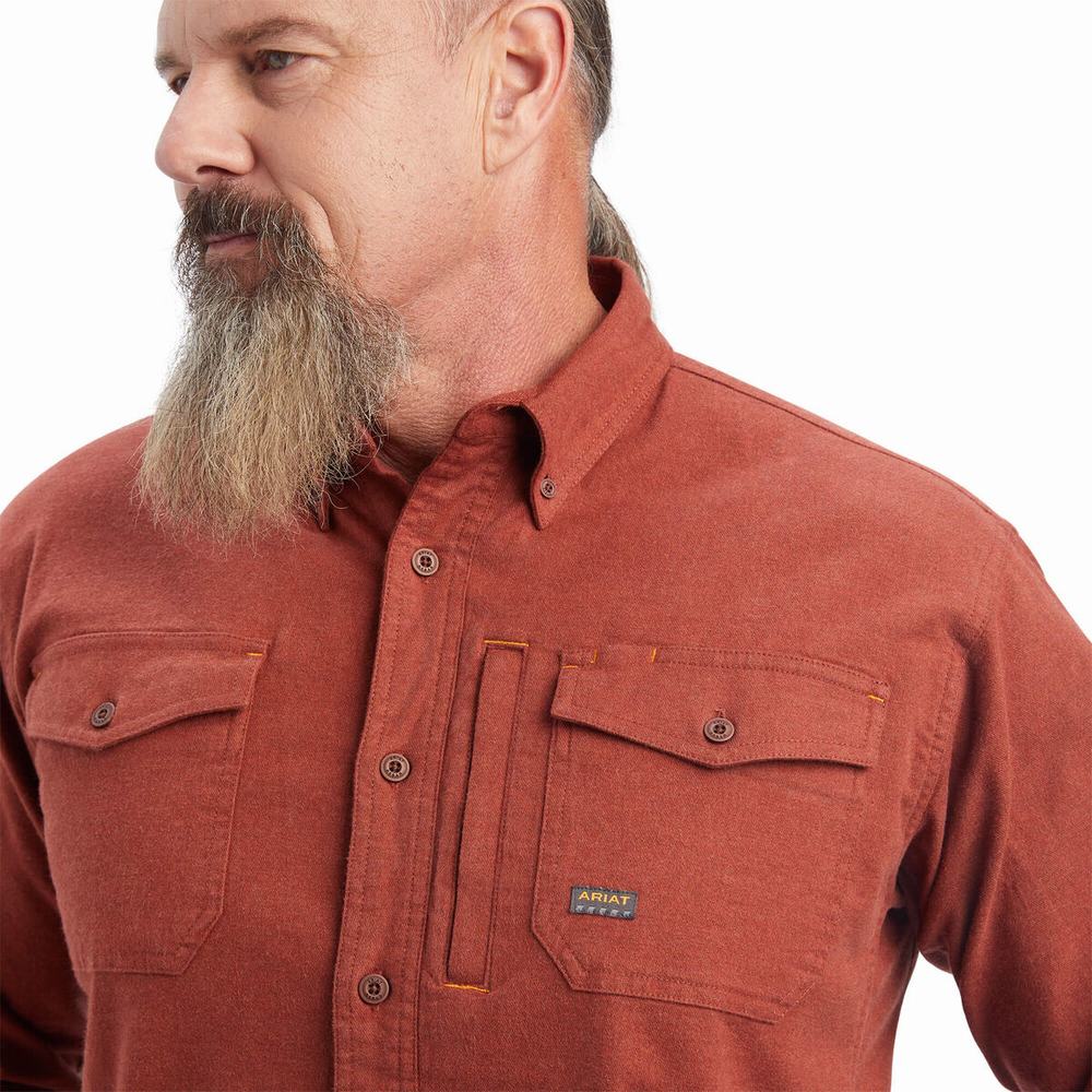 Pink Men's Ariat Rebar Flannel DuraStretch Shirts | 6481-KSLOG