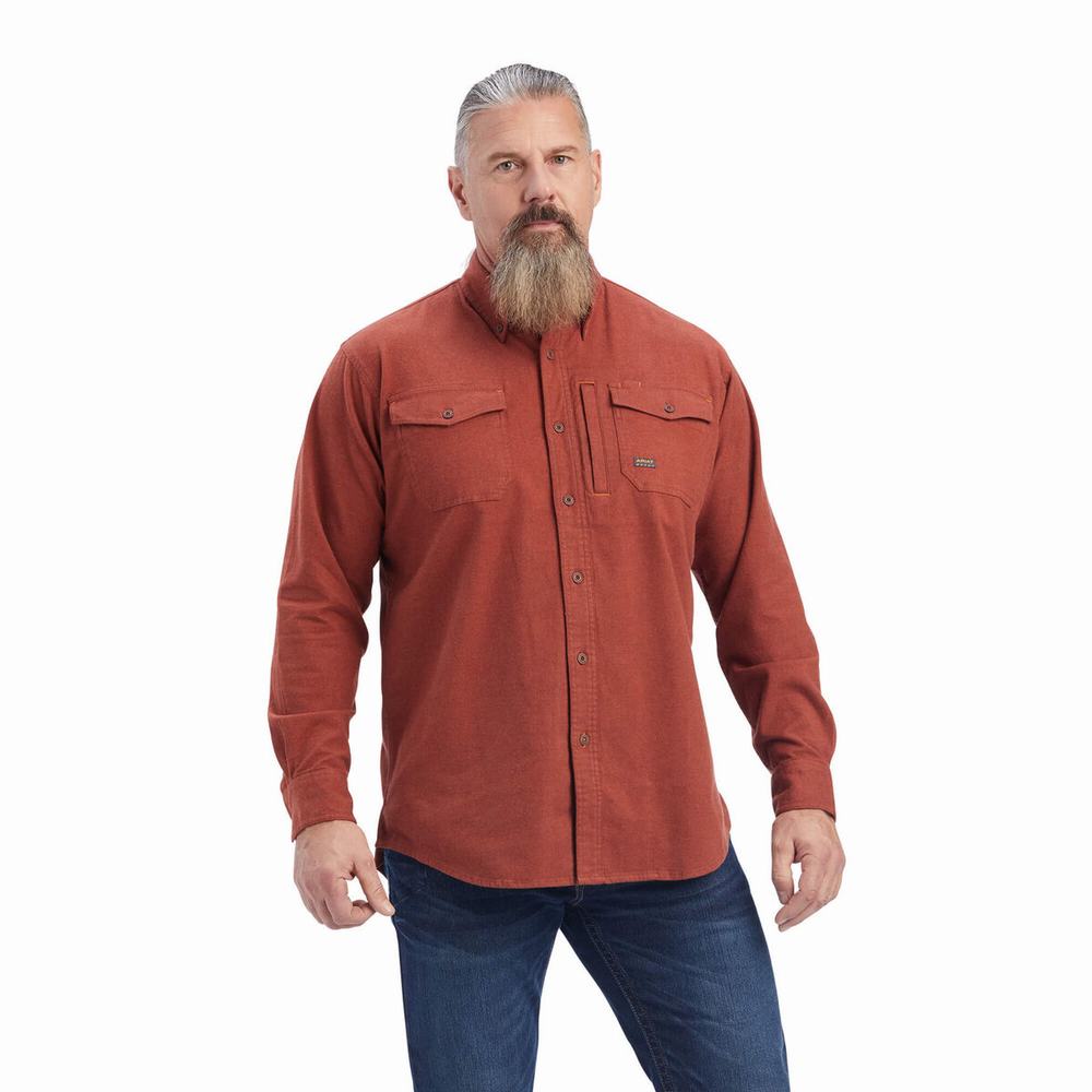 Pink Men\'s Ariat Rebar Flannel DuraStretch Shirts | 6481-KSLOG